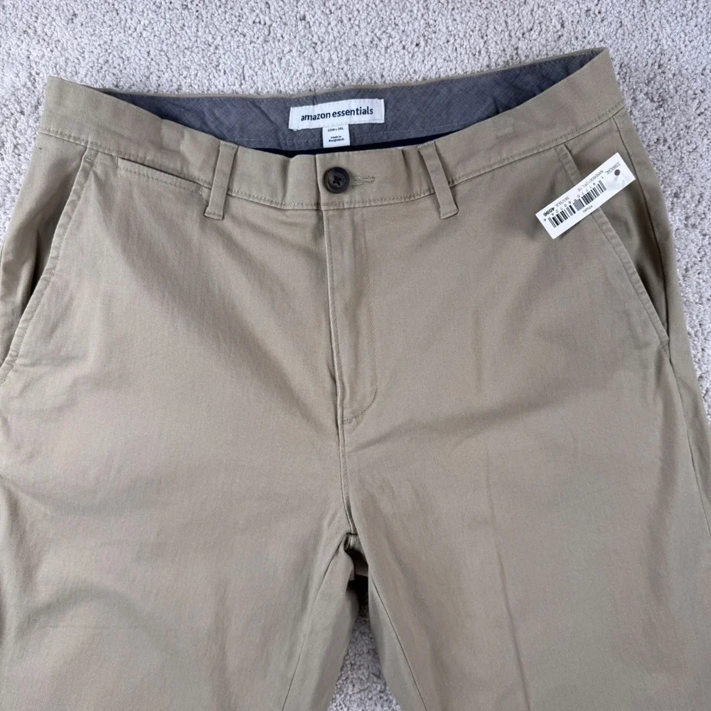 Amazon Essentials Mens Slim Fit Khaki Chinos Pants 33x34 NEW‎